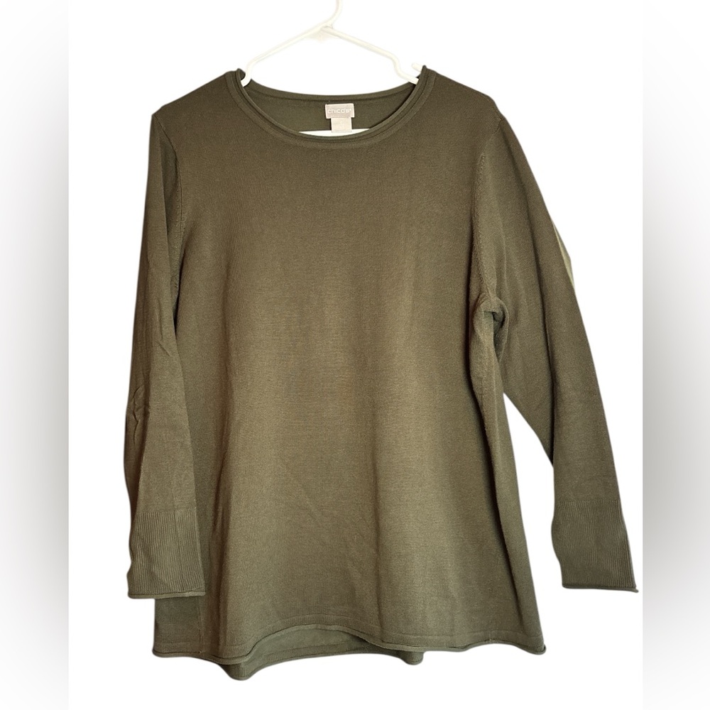 Chico’s Olive Green Knit Top Size Large Long Sleeve Lightweight Sweater